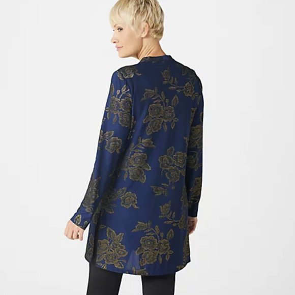 Susan Graver Foiled Jacquard Button Front Duster - Picture 2 of 2